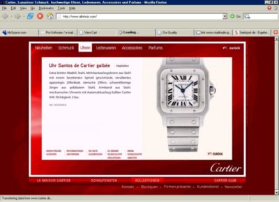 Porth , 2006 &copy; Screenshot von der Cartier-Uhr, die als Plagiat verkauft werden soll. Achten sie auf die Zeiger der Uhr.