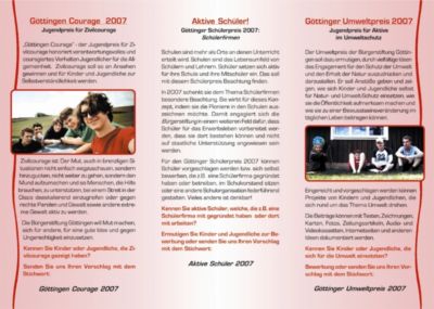 Pressefoto: Pressefoto , 2007 &copy; R&uuml;ckseite des Flyers zum neuen Jugendpreis "aktive Sch&uuml;ler", der von der B&uuml;rgerstiftung G&ouml;ttingen neu gestiftet wurde.