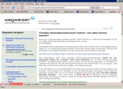 Pressefoto: Pressefoto , 2008 &copy; Screenschot zur &uuml;bersichtlichen und informativen Checkliste "Zahnzusatzversicherung f&uuml;r Senioren"