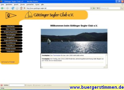 Pressefoto: Screenplot , 2009 © Screenplot der Startseite des Göttinger Segler Club e.V. am 9.2.2009