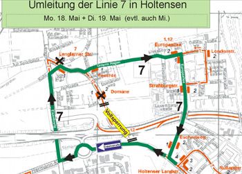 Pressefoto: Pressefoto , 2009 &copy; Umleitung der Linie 7 wegen Asphaltierungsarbeiten auf der Hermann-Kolbe-Stra&szlig;e vom 18-20. Mai 2009