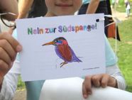 Pressefoto: , 2009 &copy; Handbemalte Postkarte mit einem Nein zur S&uuml;dspange.jpg