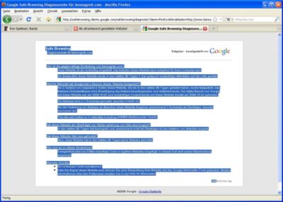 Pressefoto: , 2009 &copy; Die Info-Seite mit dem Google-Emblem erl&auml;utert den absperrenden Warnvermerk.jpg