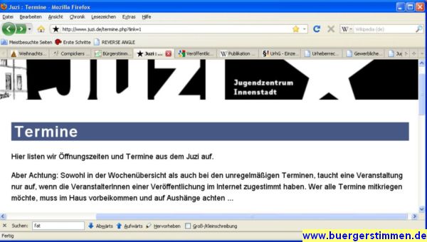 Pressefoto: , 2010 © 7.12.2010 - Screenshot von JUZI-Göttingen-Seite - Veröffentlichung nur mit Veranstalter-Einverständnis
