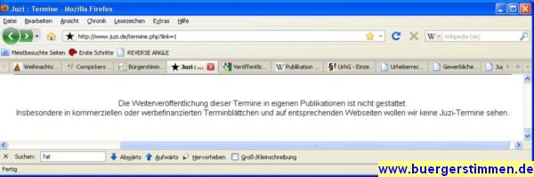 Pressefoto: , 2010 &copy; 7.12.2010 - Screenshot JUZI-G&ouml;ttingen - Verbot der Berichterstattung &uuml;ber die Ver&ouml;ffentlichung