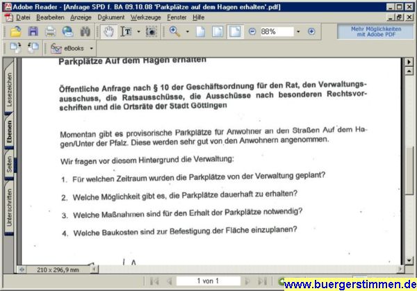 Pressefoto: Pressefoto , 2008 &copy; Screenplot von der Anfrage der SPD