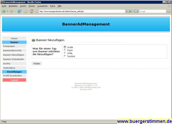 Pressefoto: http://www.buergerstimmen.de/ , 2008 &copy; Die erste Upload-Seite f&uuml;r den Gedichte-Banner verlangt die Angabe der Option Graphik